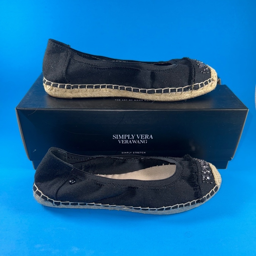 New Simply Vera Vera Wang Honey Crisp Black Espadrille Flat Slip-On Shoes